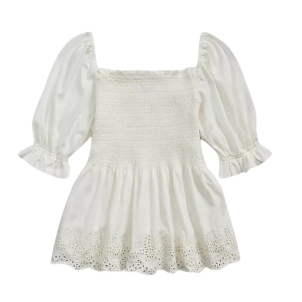 POLO RALPH LAUREN GIRLS SMOCKED EYELET COTTON TOP